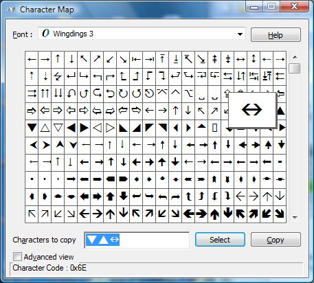 character map symbols