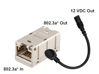 POE-MSPLT-4812P-F | PoE Splitter, 802.3at Input, 12VDC and 48V Passive PoE  Output, Female RJ45, 15W